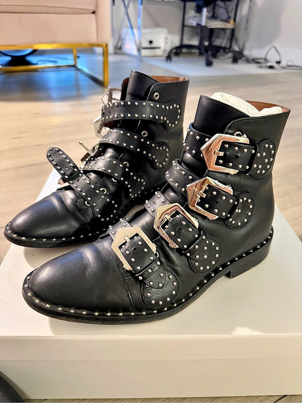Givenchy Elegant Studded Multi-Buckle Ankle Boots - Black